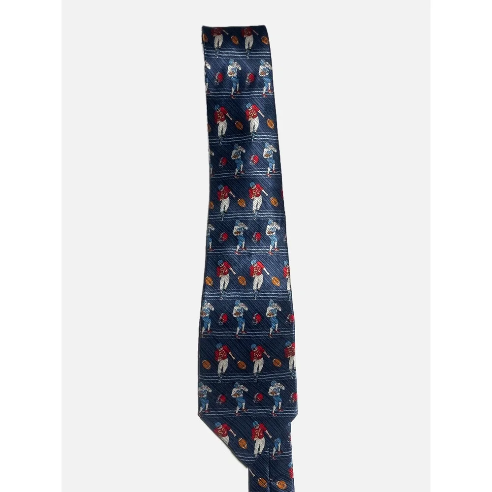 Talbots Football Silk Tie Kids‎ OS Navy Blue Sports Pattern Preppy Accessory